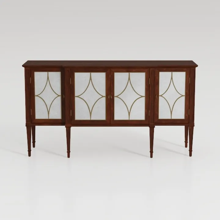 Traditional Solid Wood Glass Front Sideboard with Decorative Brass Detailing 3D Model