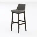 Minimalist Dark Wood Fabric Upholstered Bar Stool 3D Model Left 45 Degree View