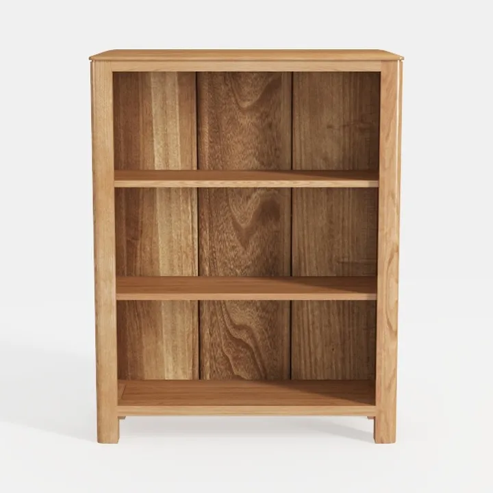 Minimalist Solid Oak Wood Bookshelf 3 Tier Open Storage 3D Model
