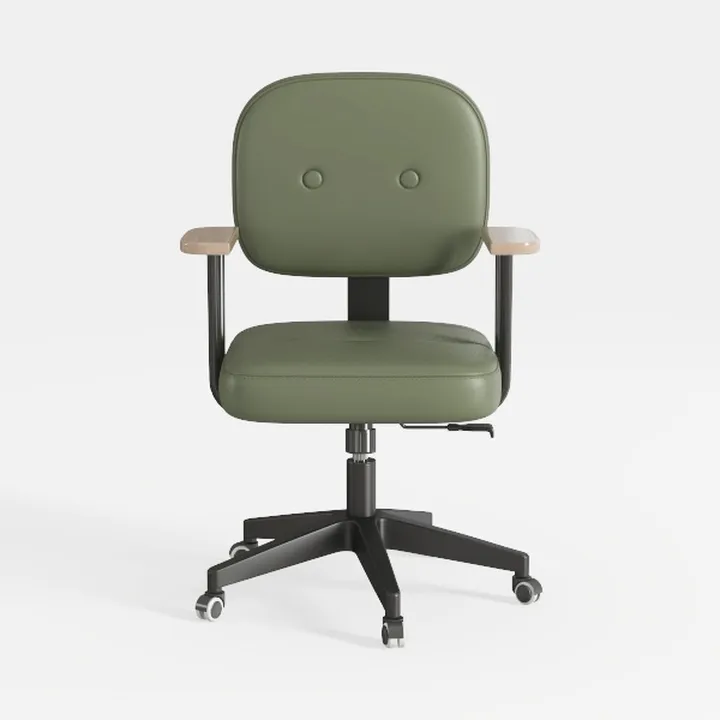 Minimalist Sage Green Fabric Office Chair with Wood Armrests 3D Model