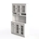 Classic White Solid Wood Glass Front Kitchen Buffet Cabinet 3D Model Left 45 Degree View