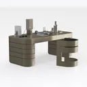 Modern Brass Metal Office Desk With Curved Storage 3D Model Right 45 Degree View
