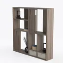 Minimalist Solid Wood Open Storage Bookshelf Cabinet 3D Model Left 45 Degree View