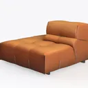 Modern Brown Leather Tufted Chaise Lounge 3D Model Left 45 Degree View