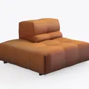Modern Brown Leather Tufted Chaise Lounge 3D Model Right 45 Degree View