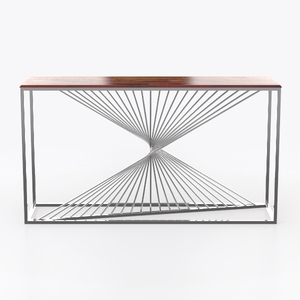 Modern Walnut Top Silver Metal Frame Console Table 3D Model