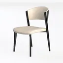 Minimalist White Fabric Black Metal Dining Chair 3D Model Left 45 Degree View