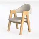 Minimalist Solid Wood Fabric Upholstered Dining Armchair 3D Model Left 45 Degree View