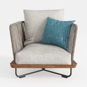 Modern Rattan Fabric Solid Wood Metal Armchair 3D Model