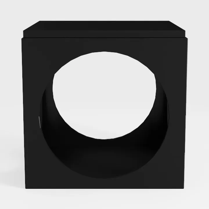 Minimalist Black Solid Wood Cube Side Table with Circular Cutout 3D Model