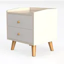 Minimalist Mid Century Solid Wood Two Drawer Nightstand 3D Model Left 45 Degree View