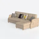 Minimalist Fabric L Shaped Sectional Sofa with Decorative Throw Pillows 3D Model Left 45 Degree View