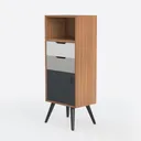 Modern Two Tone Solid Wood Tall Accent Cabinet With Storage Drawers Door 3D Model Left 45 Degree View