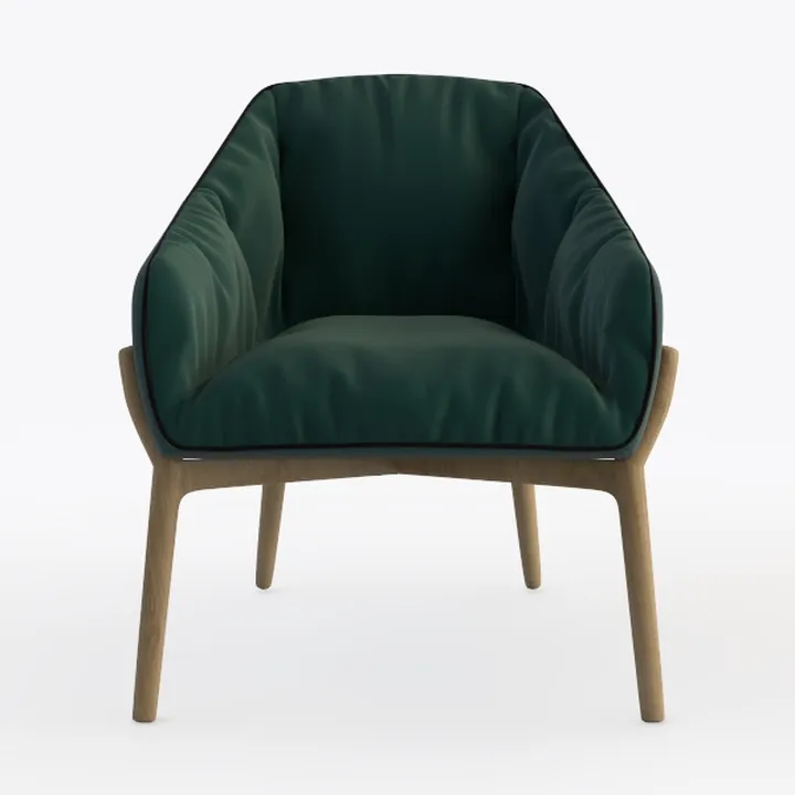 Modern Dark Green Fabric Solid Wood Armchair 3D Model