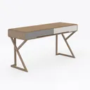 Modern Minimalist Solid Wood Two Tone Desk 3D Model Right 45 Degree View