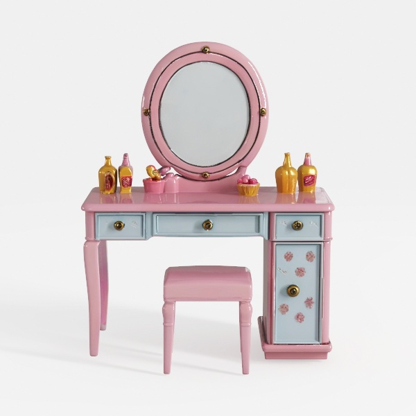 Kid Vanity Table Stool Set with Adjustable Mirror 