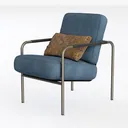 Modern Blue Fabric Metal Frame Accent Armchair with Decorative Lumbar Pillow 3D Model Left 45 Degree View
