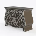 Art Deco Ornate Metal Solid Wood Console Cabinet 3D Model Left 45 Degree View