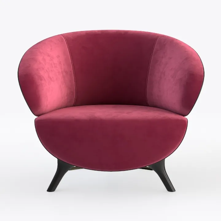 Modern Burgundy Velvet Upholstered Accent Armchair 3D Model