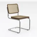 Mid Century Modern Walnut Cane Metal Dining Chair 3D Model Right 45 Degree View