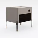 Modern Two Tone Marble Top Walnut Metal Nightstand 3D Model Right 45 Degree View