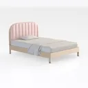 Modern Pink Upholstered Solid Wood Bed With Curved Headboard 3D Model Right 45 Degree View