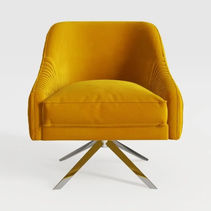Modern Velvet Swivel Armchair with Metal Star Base 3D Model