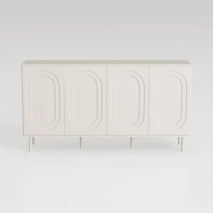 Minimalist White Solid Wood Sideboard with Oval Panel Details 3D Model