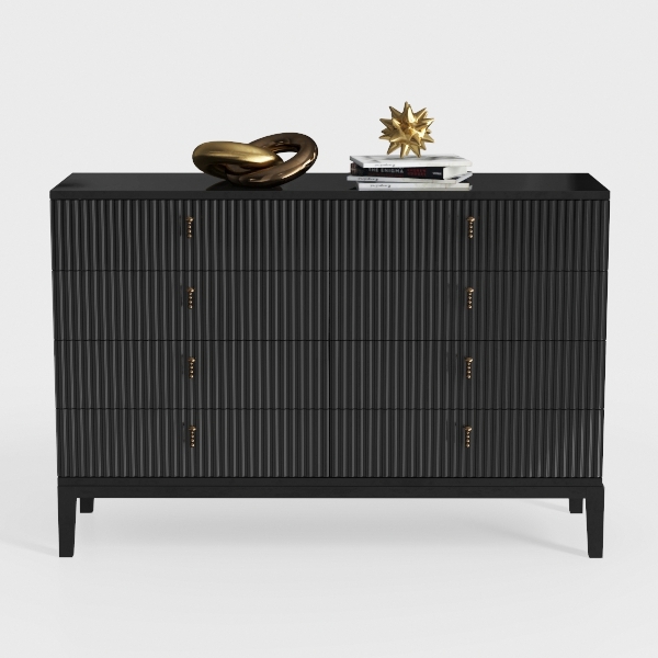 CARPETNAL Fluted 7 Double Drawers Black Dresser
