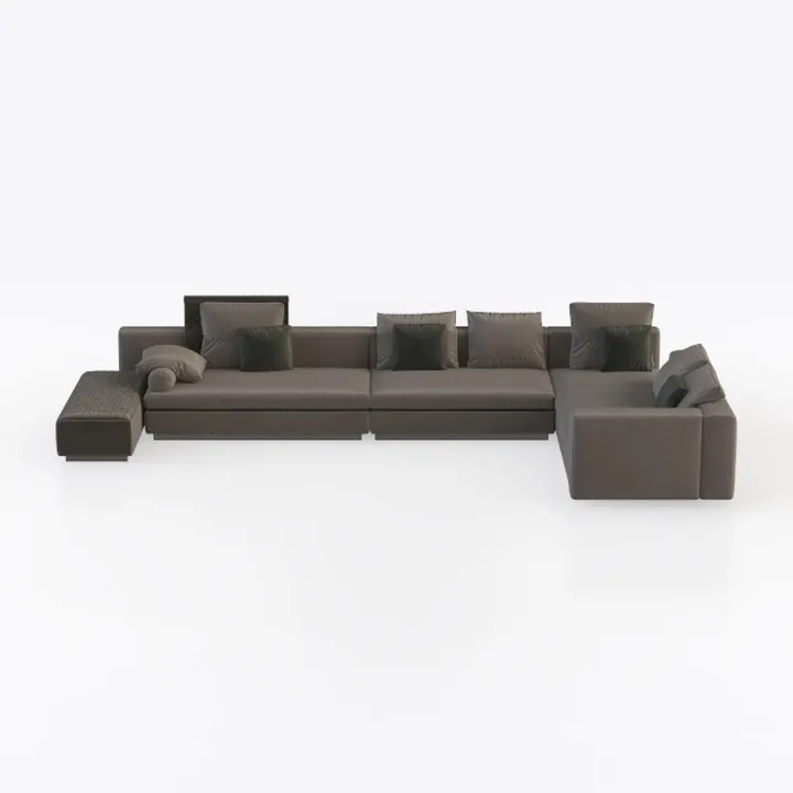 Minimalist Dark Gray Fabric Extra Large Sectional Sofa 3D Model
