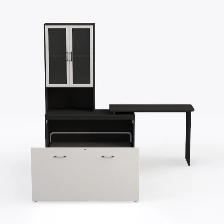 Modern Two Tone Solid Wood Office Desk Cabinet Combo 3D Model
