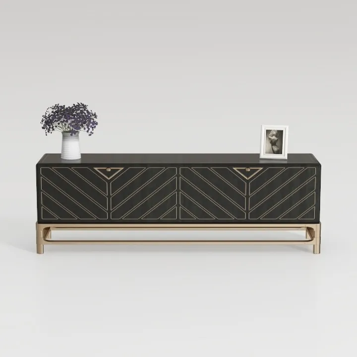 Modern Black Gold Solid Wood Metal TV Cabinet 3D Model
