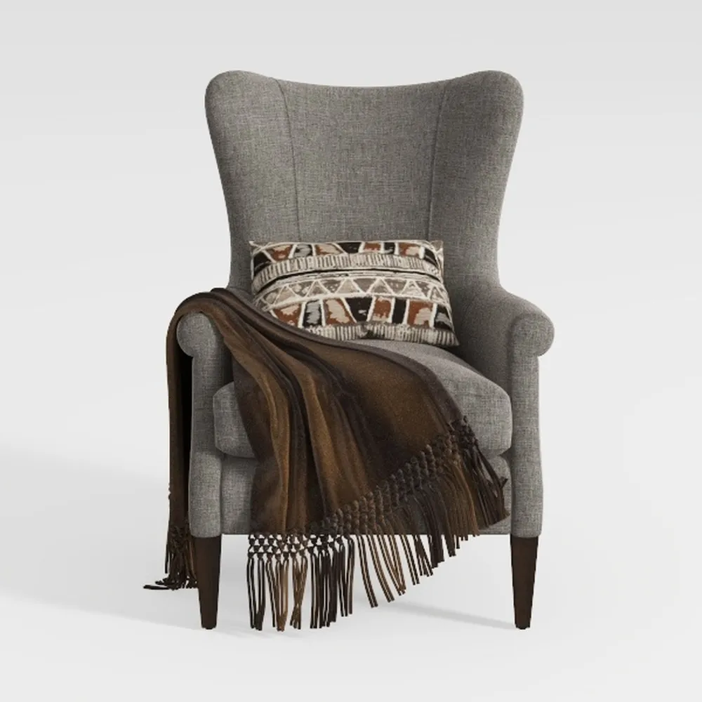 KONTE.DESIGN Poltrona HAVANA in tessuto patchwork grigio e gambe in legno, con poggiapiedi