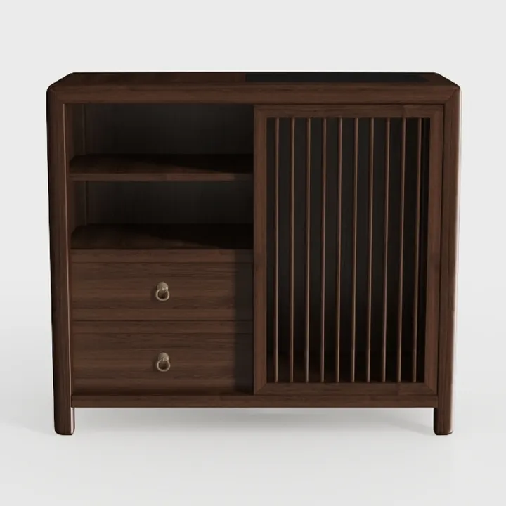 Chinese Style Solid Wood Storage Cabinet With Drawers Open Shelves 3D Model