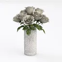 Clear Textured Glass Vase with White Rose Floral Arrangement 3D Model Left 45 Degree View