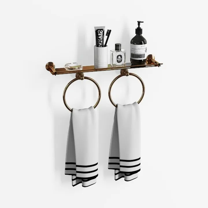 Modern Brass Glass Bathroom Wall Mounted Towel Rack Shelf 3D Model