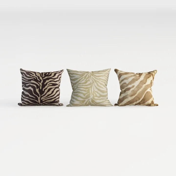 Zebra Print Fabric Throw Pillows Set of 3 3D Model