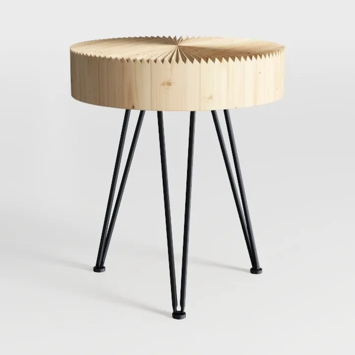 Minimalist Solid Pine Wood Round Side Table with Hairpin Legs 3D Model
