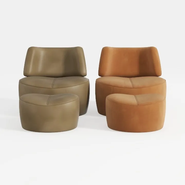Minimalist Velvet Fabric Accent Armchair and Ottoman Set 3D Model