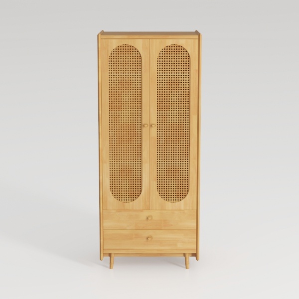 66-Inch Bathroom Storage Cabinet with Rattan