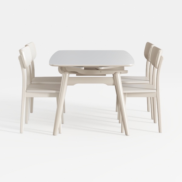 5-Piece Linen White Finish Solid Wood Top-Rectangu