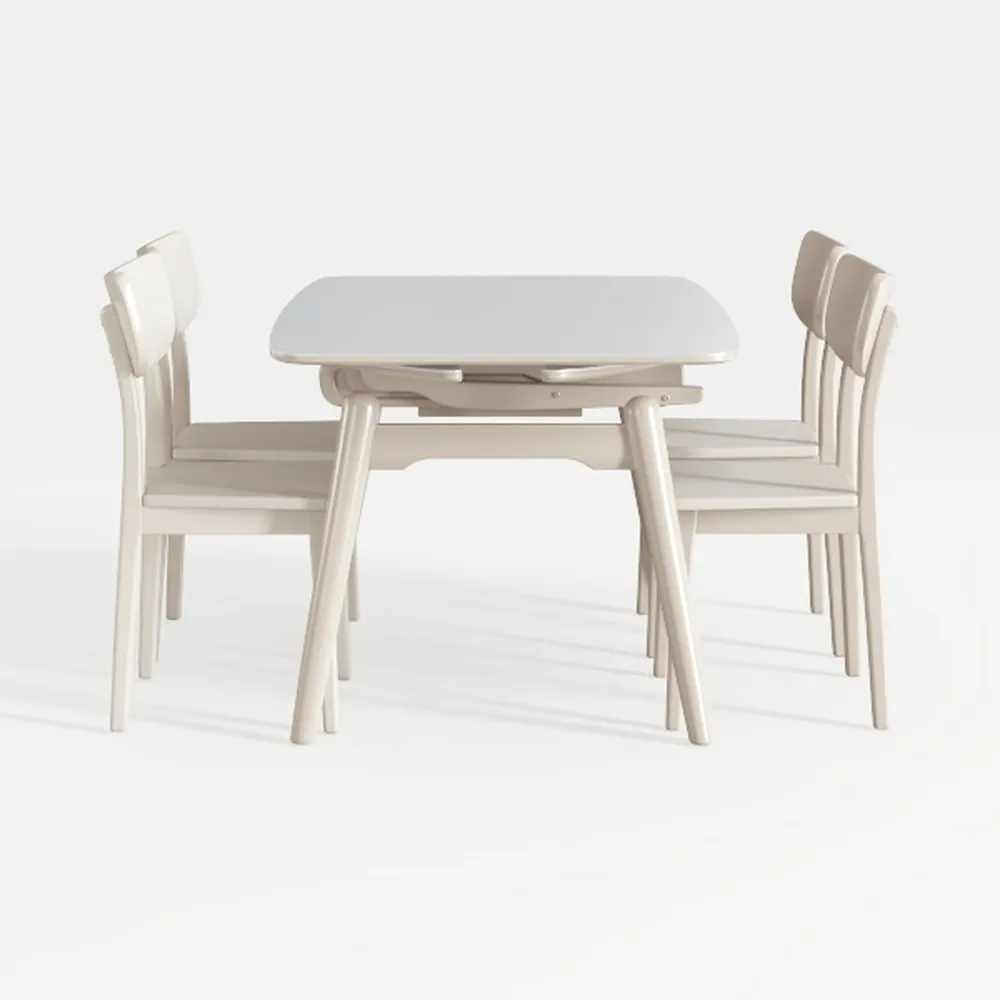 5-Piece Linen White Finish Solid Wood Top-Rectangu