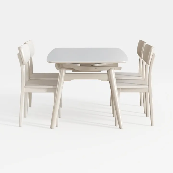 5-Piece Linen White Finish Solid Wood Top-Rectangu