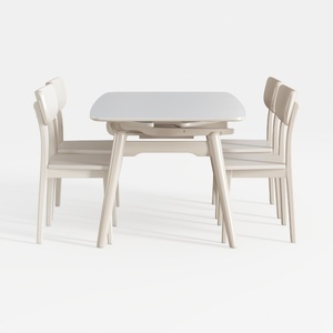 5-Piece Linen White Finish Solid Wood Top-Rectangu