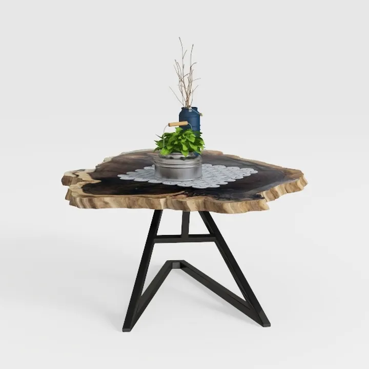 Modern Live Edge Solid Wood Metal Dining Coffee Table 3D Model