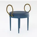 Modern Blue Upholstered Vanity Stool With Gold Metal Armrests 3D Model Right 45 Degree View