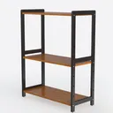 Modern Minimalist Solid Wood Metal Bookshelf 3 Tier Open Storage 3D Model Left 45 Degree View