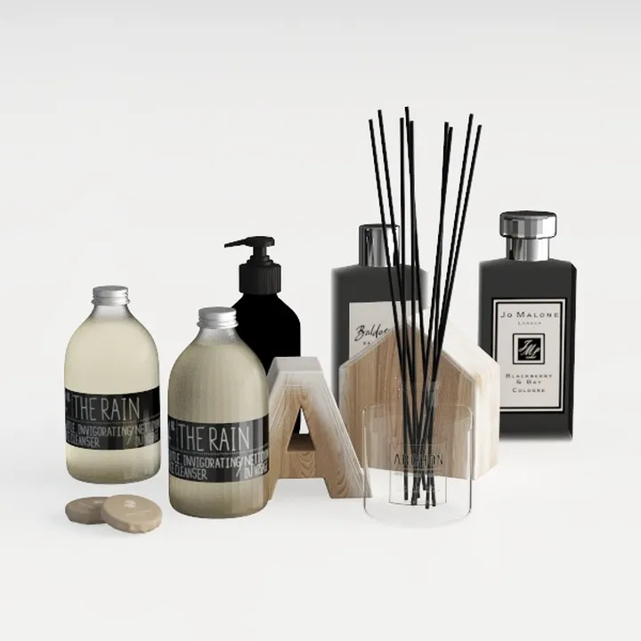 Minimalist Glass Plastic Wood Bathroom Vanity Accessories 3D Model