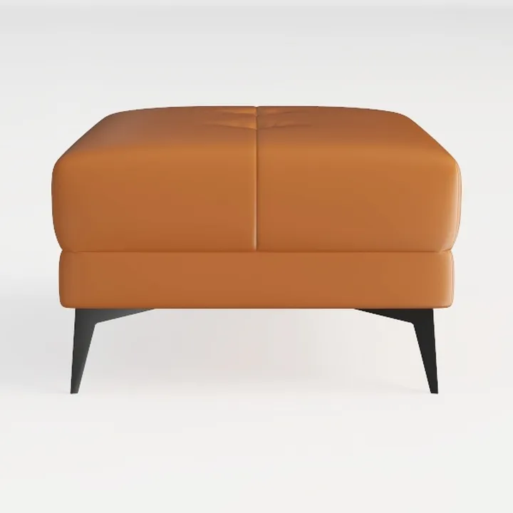 Modern Minimalist Tan Leather Upholstered Ottoman 3D Model