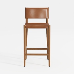 Modern Leather Solid Wood Bar Stool 3D Model